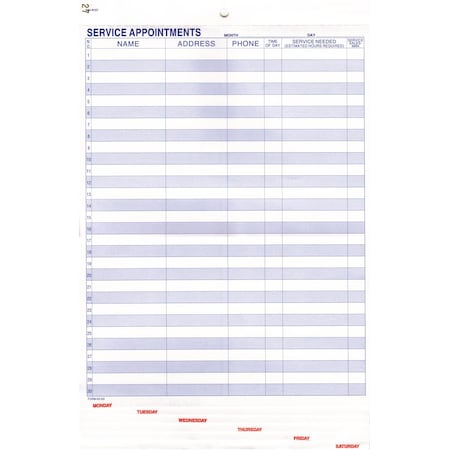 Asp Service Appointment Sheet, 8 1/2 X 13, 50 Sets Per Pk Form No 63-Sa Pk 167
